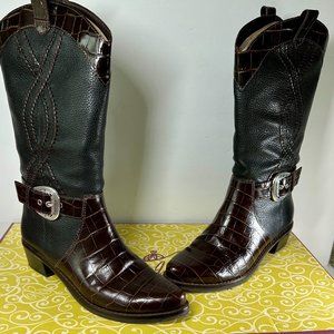 Brighton Will  Black Leather & Brown Croc Boots Size 8 M in box